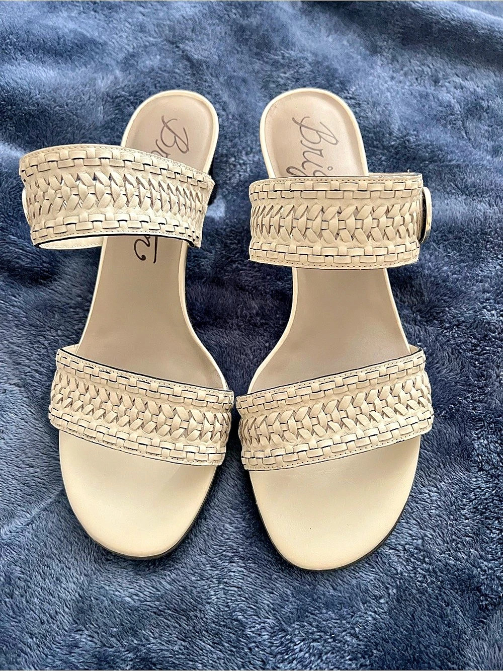 Brighton Tailor Woven Strap Heeled Sandals in White/Cream US 10